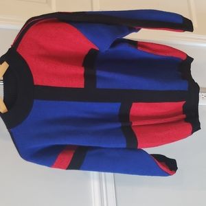 Vintage Jane Baar New York red blue colorblock sweater, M-L